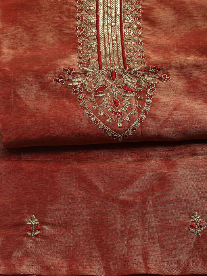 Embroidered Tissue Unstitched Kurta With Pant &amp; Dupatta