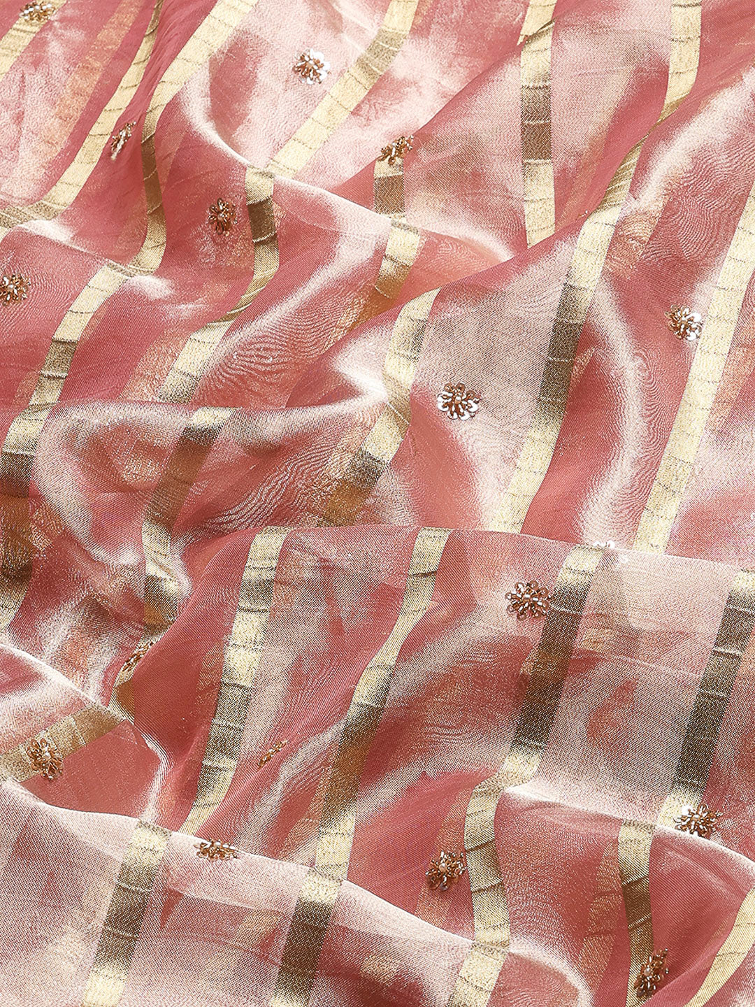 Pearl &amp; Sequin Embroidered Tissue Saree