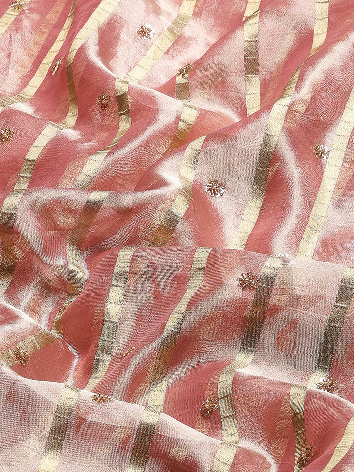 Pearl &amp; Sequin Embroidered Tissue Saree