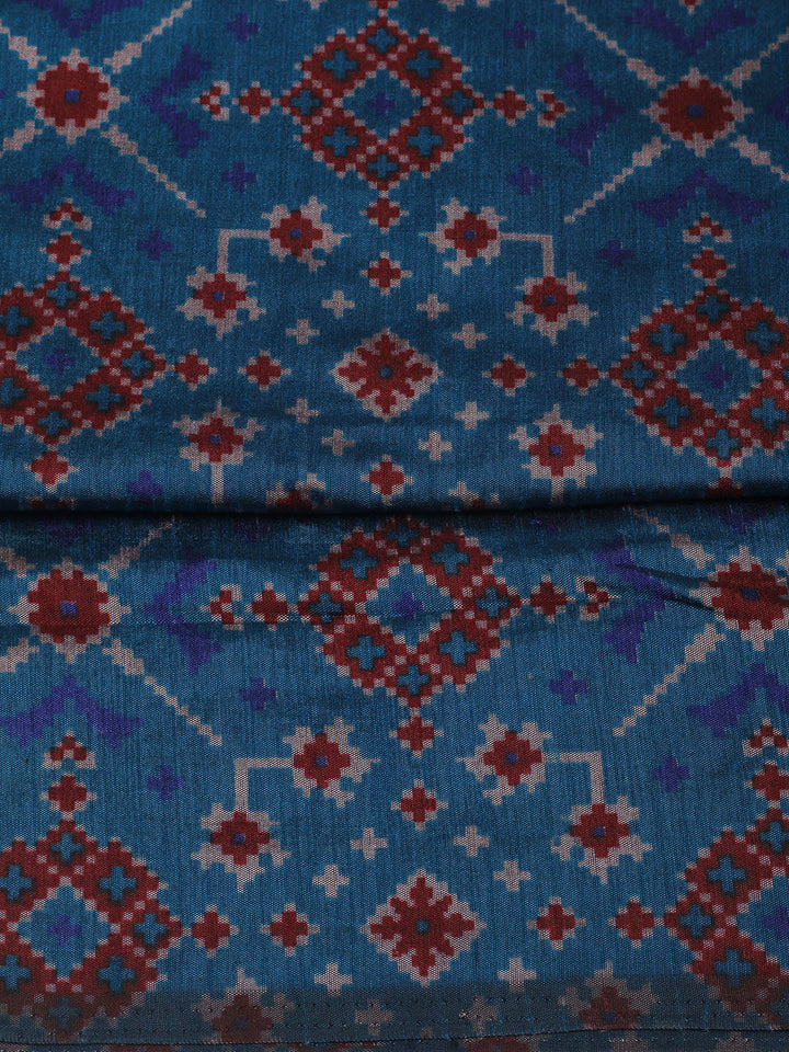 Printed Art Silk Unstitched Kurta With Pant &amp; Dupatta