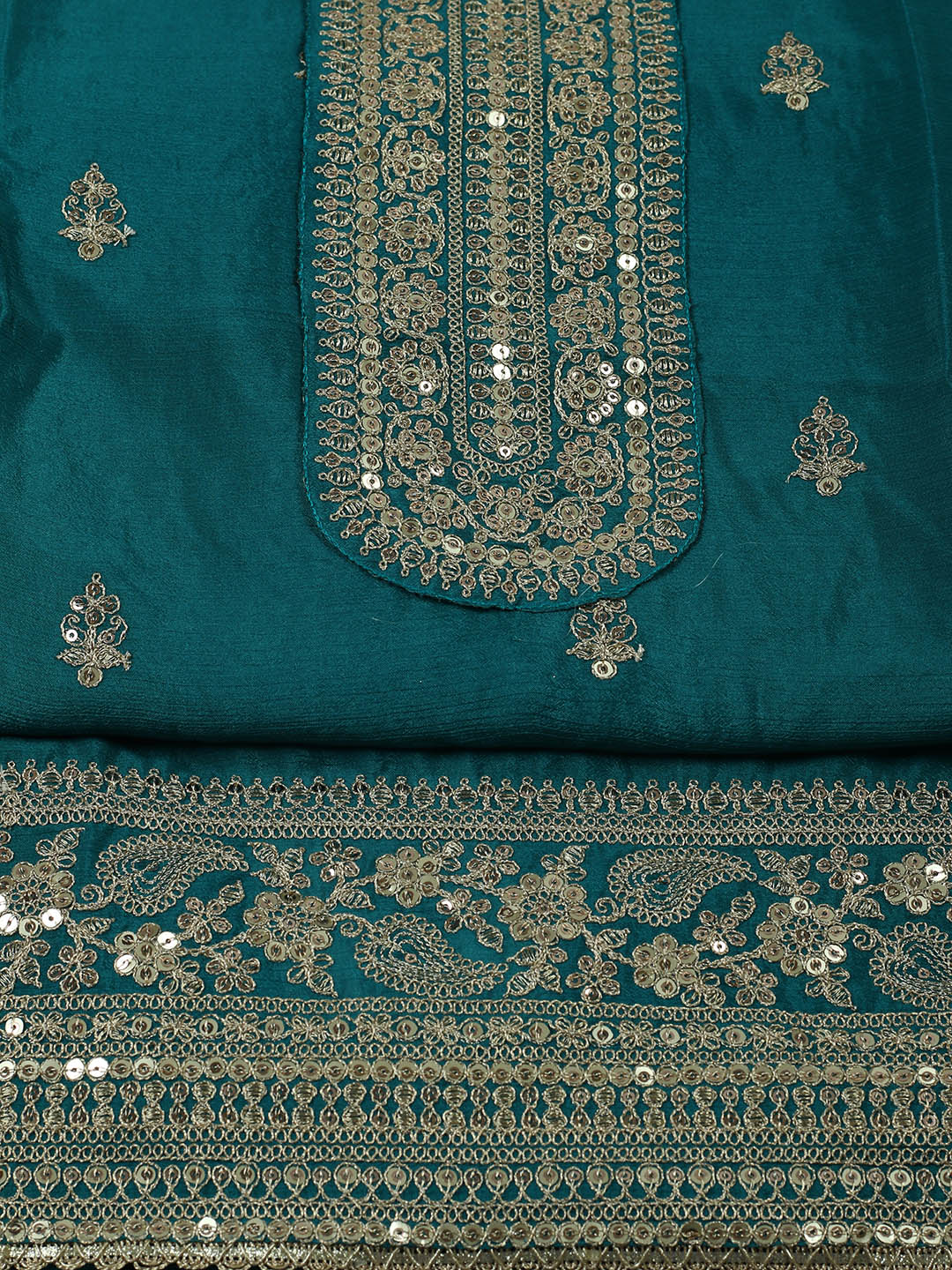 Embroidered Chinon Unstitched Suit With Pant &amp; Dupatta