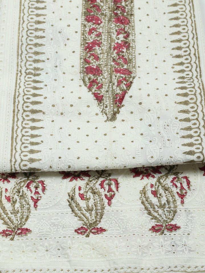 Printed Cotton Blend Unstitched Suit With Pant &amp; Dupatta