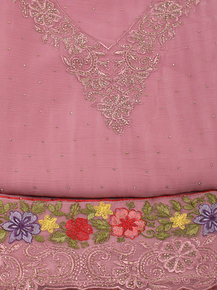 Embellished Organza Unstitched Suit With Pant &amp; Dupatta
