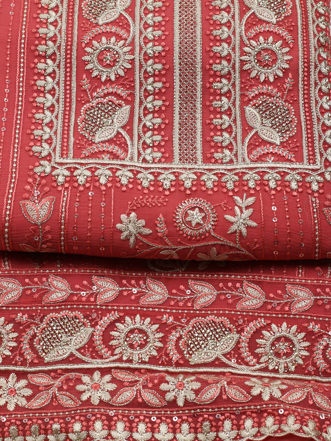 Embroidered Organza Unstitched Suit With Pant &amp; Dupatta