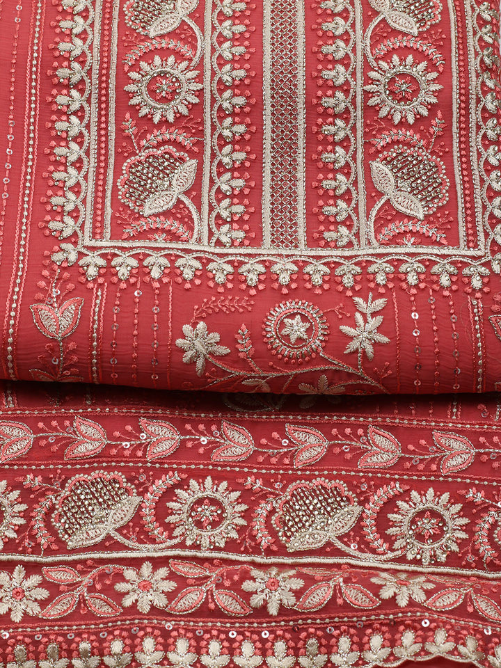 Embroidered Organza Unstitched Suit With Pant &amp; Dupatta