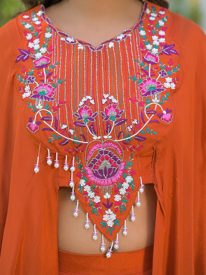Embroidered Chinon Top With Plazzo