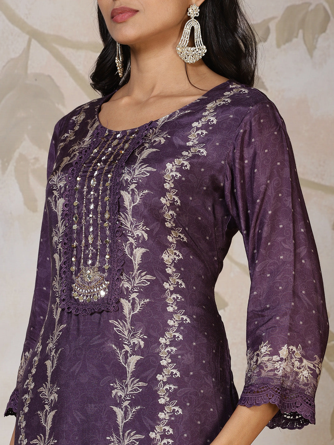 Embroidered Muslin Kurta With Pants & Dupatta