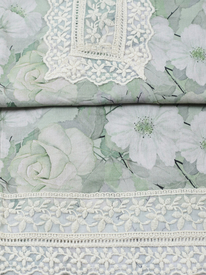 Plain Cotton Blend Unstitched Suit With Pant &amp; Dupatta