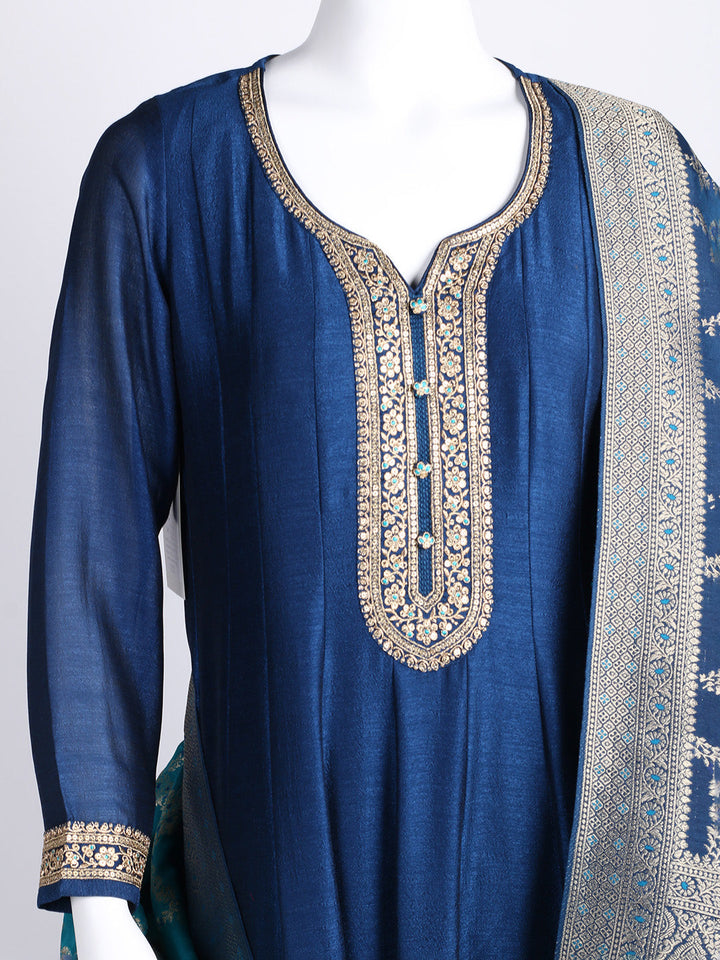 Embroidered Art Silk Kurta With Pant &amp; Dupatta