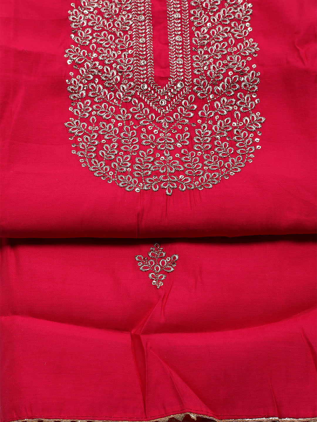 Neck Embroidered Chanderi Unstitched Suit With Dupatta