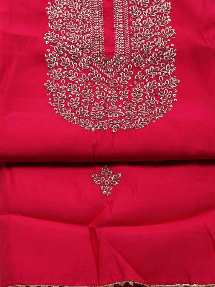 Neck Embroidered Chanderi Unstitched Suit With Dupatta