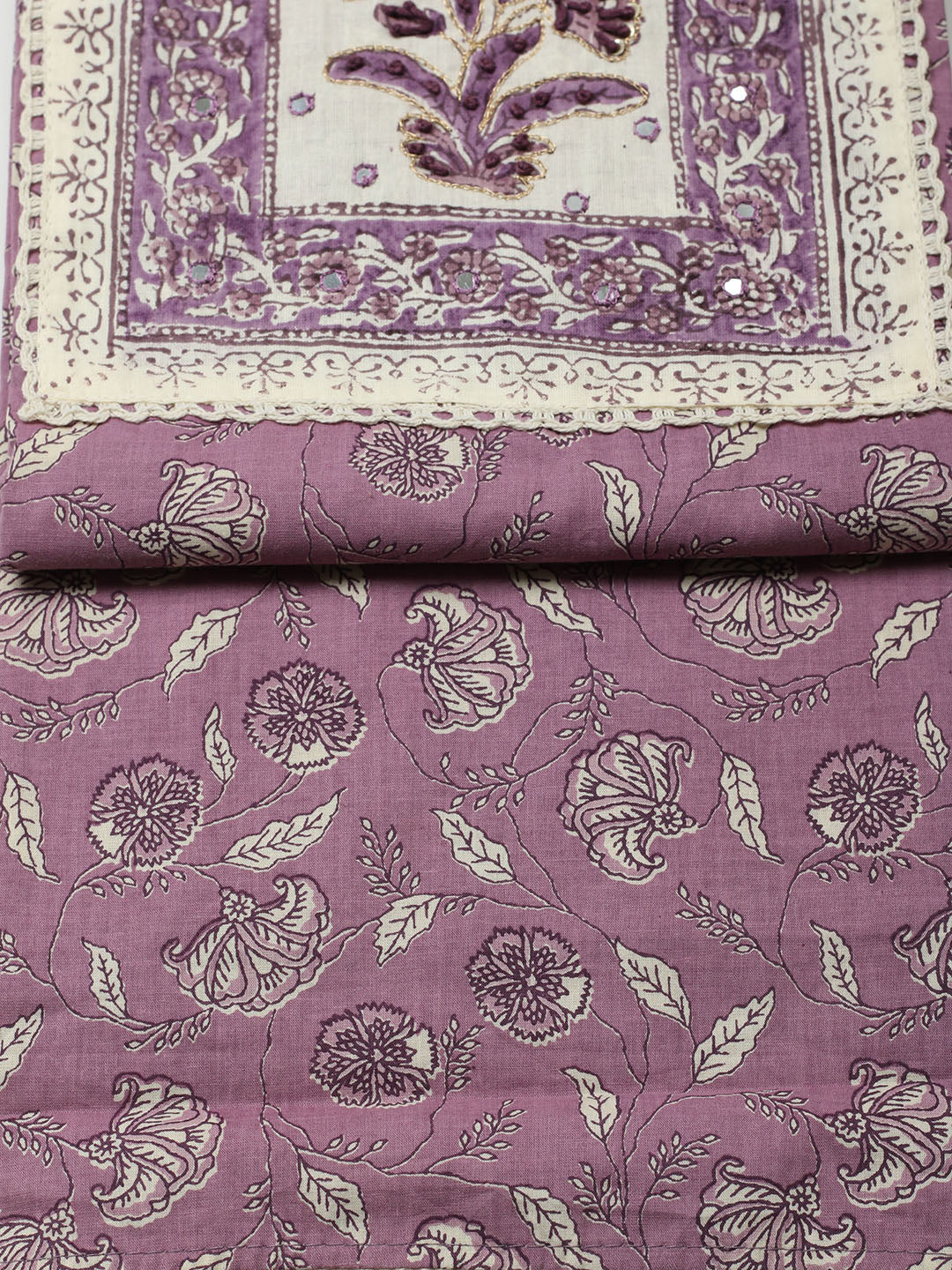 Printed Cotton Blend Unstitched Suit With Pant &amp; Dupatta