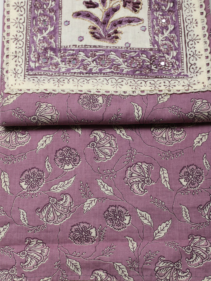 Printed Cotton Blend Unstitched Suit With Pant &amp; Dupatta