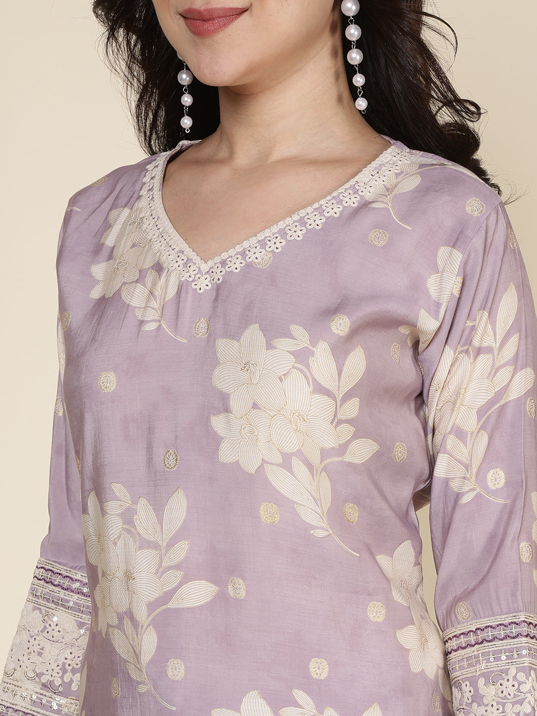 Plain Cotton Blend Kurta With Pants