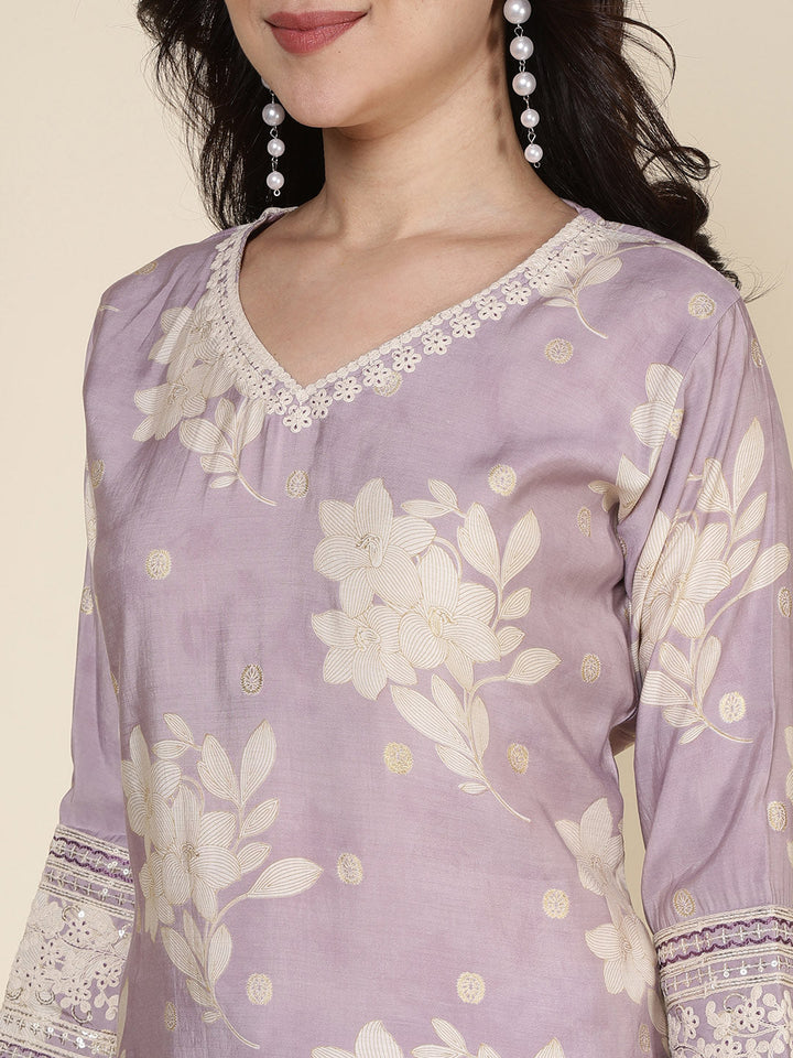 Plain Cotton Blend Kurta With Pants