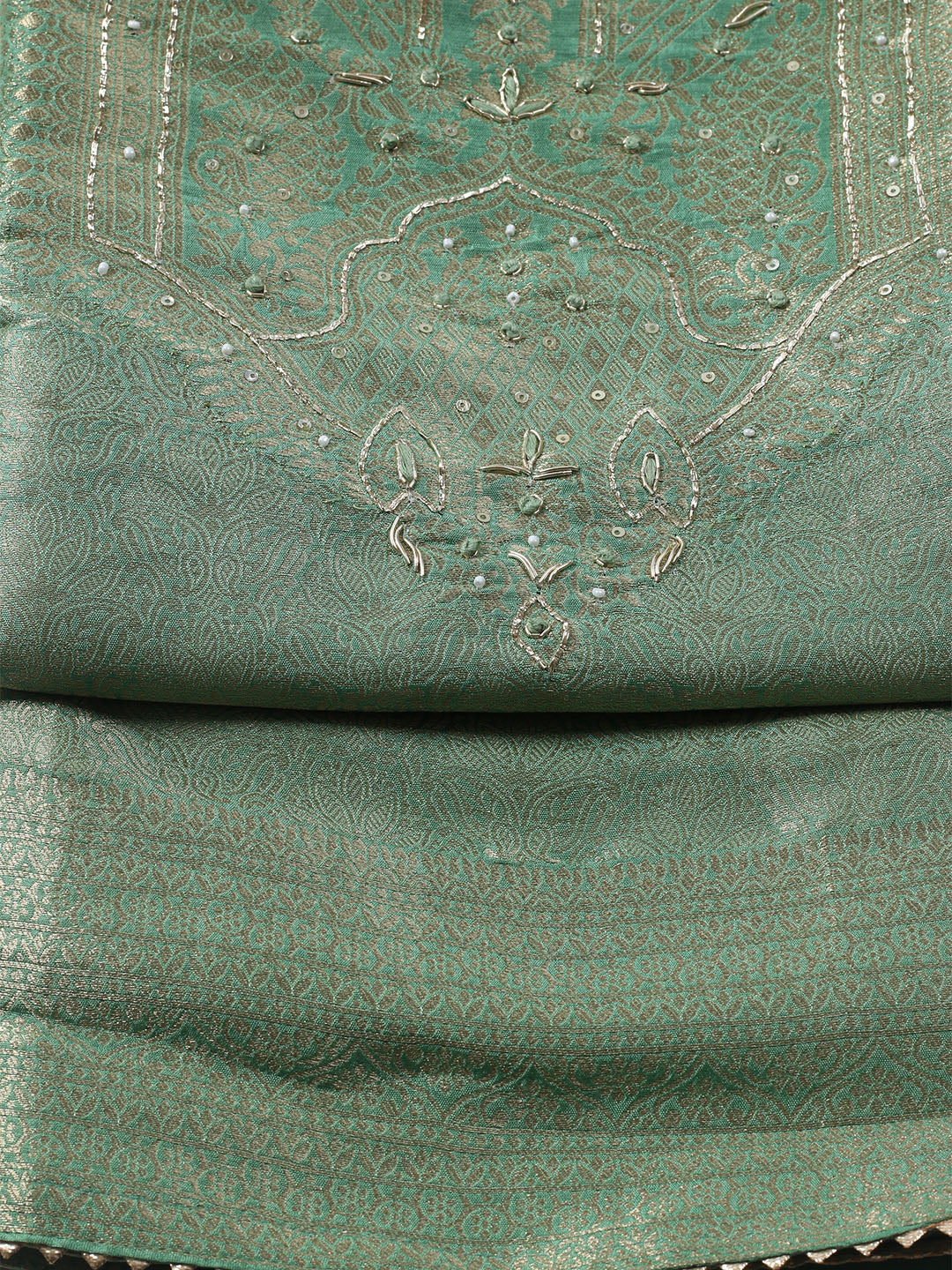 Embroidered Chanderi Unstitched Kurta With Pant &amp; Dupatta