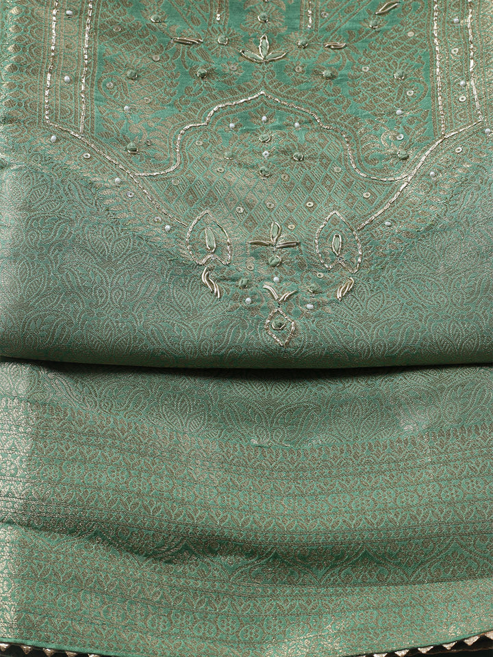 Embroidered Chanderi Unstitched Kurta With Pant &amp; Dupatta