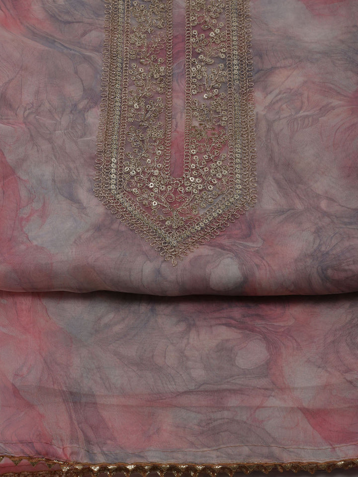 Neck Embroidered Organza Unstitched Suit With Dupatta
