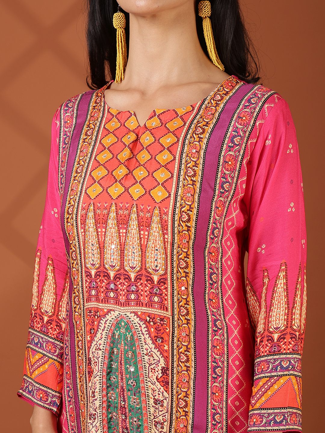Floral Printed Art Silk Kurta With Pant &amp; Dupatta