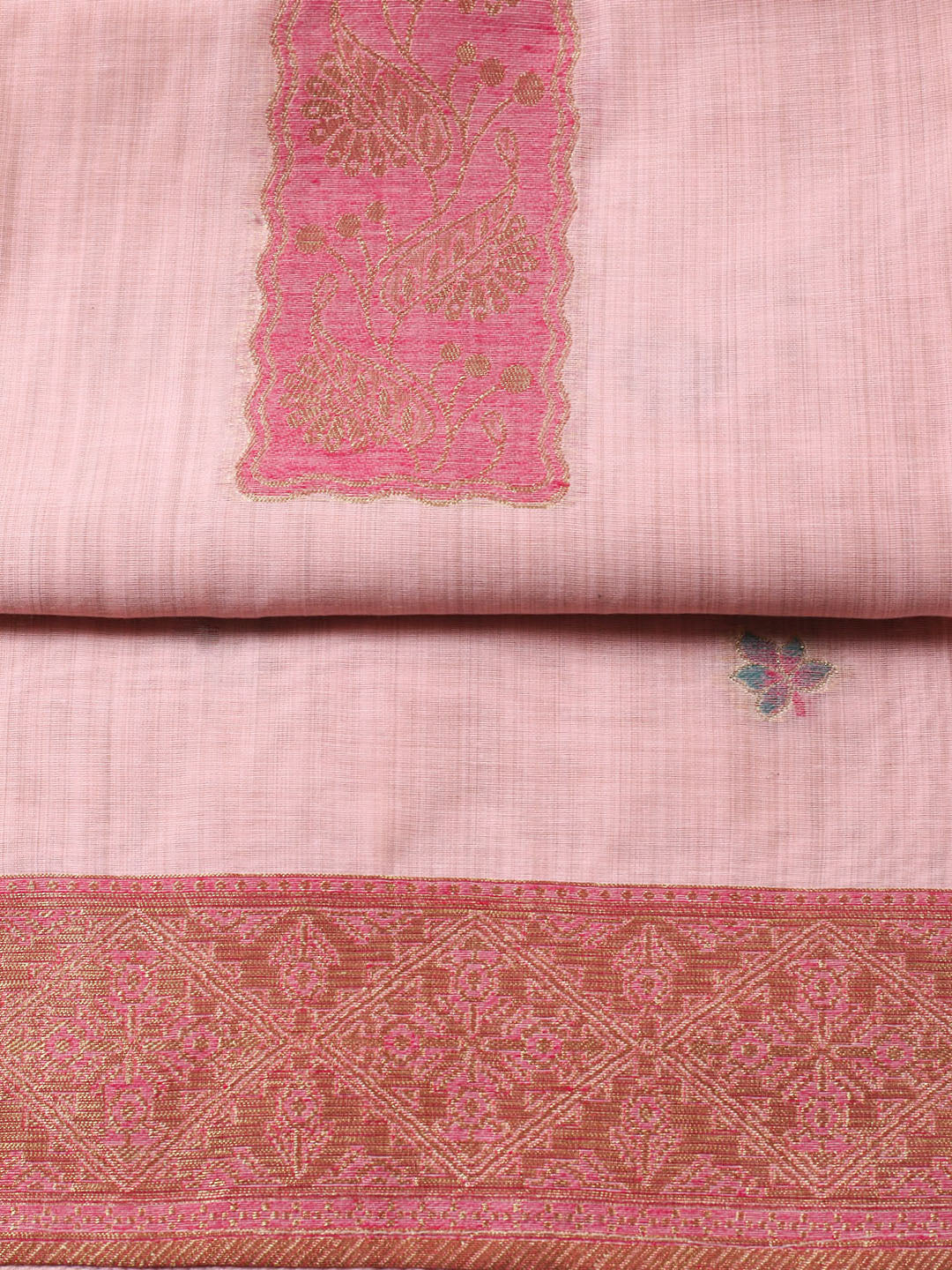 Woven Design Chanderi Unstitched Suit With Pant Dupatta