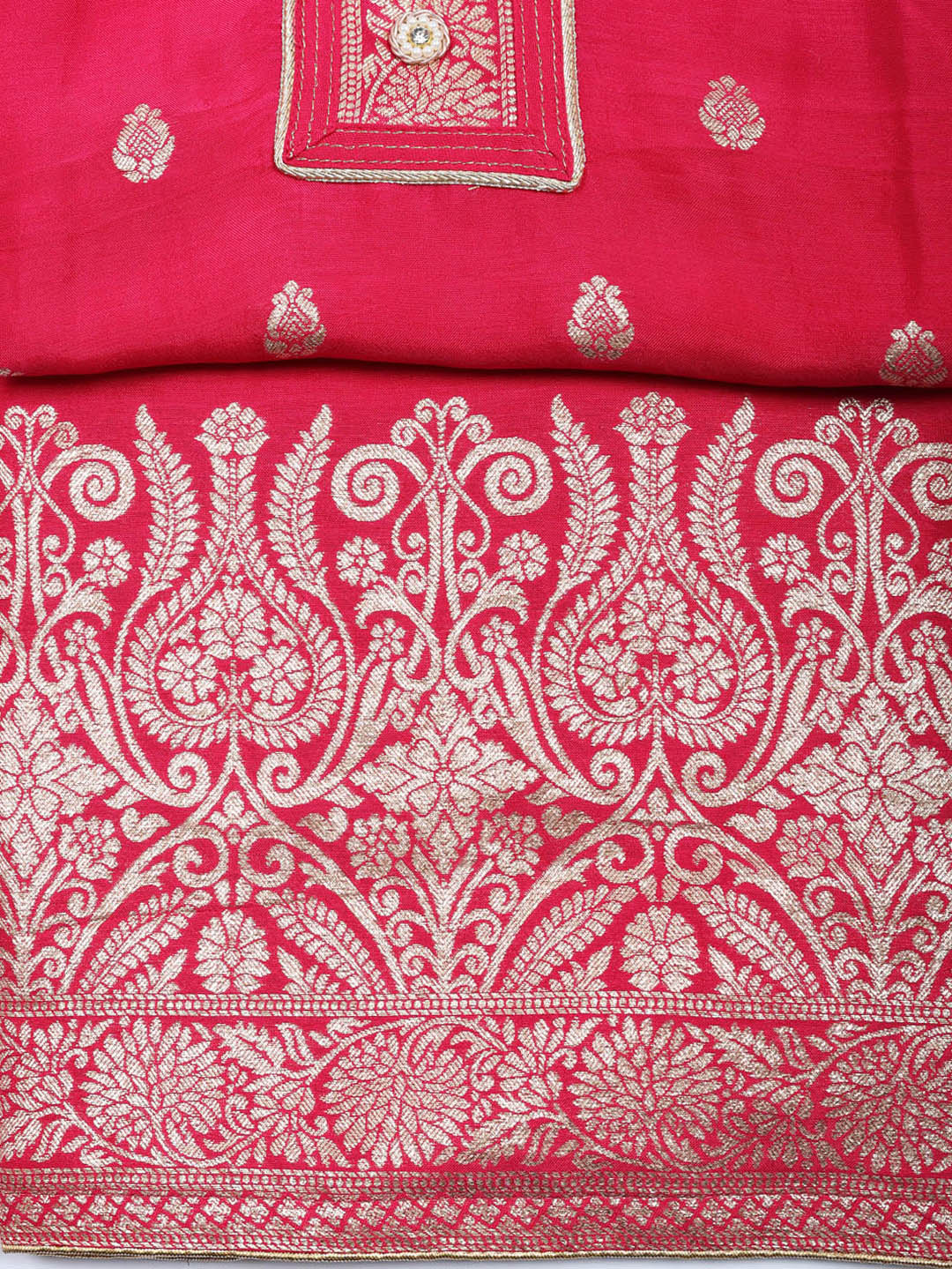 Embroidered Chanderi Unstitched Suit With Pant &amp; Dupatta