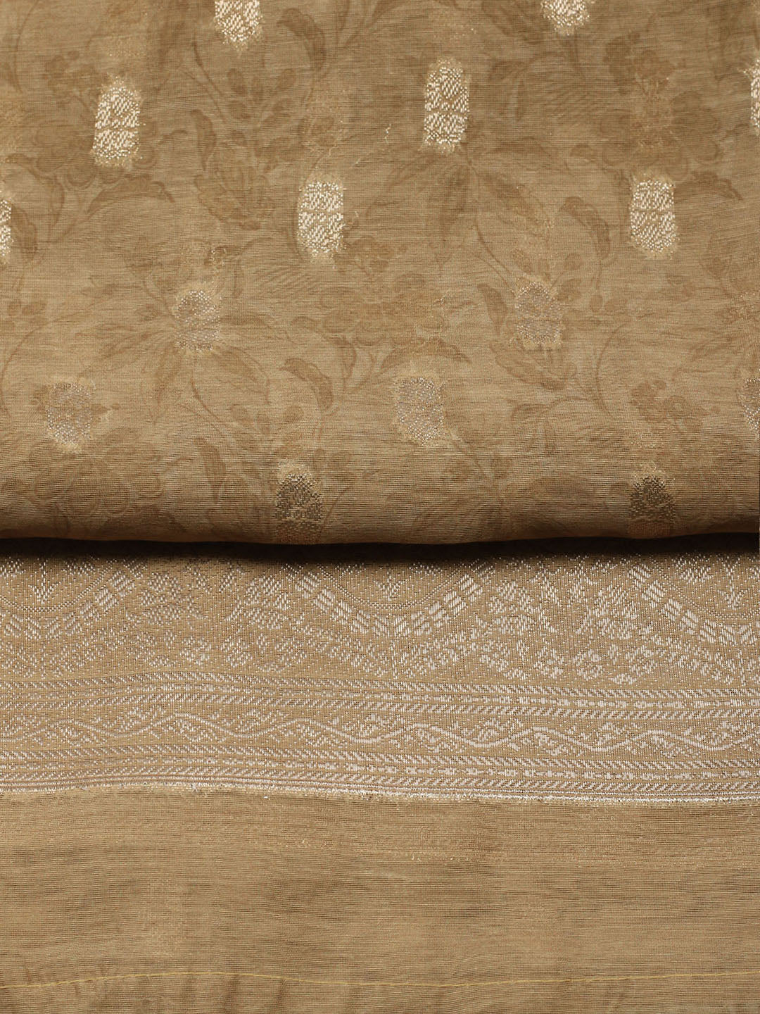 Embroidered Chanderi Unstitched Suit With Pant &amp; Dupatta