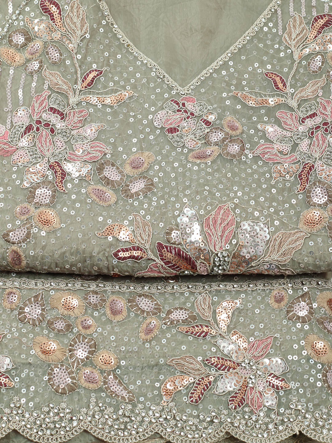 Embroidered Organza Unstitched Suit With Pant &amp; Dupatta