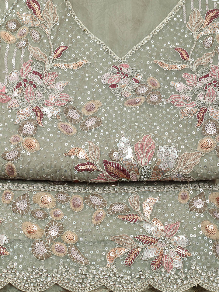 Embroidered Organza Unstitched Suit With Pant &amp; Dupatta
