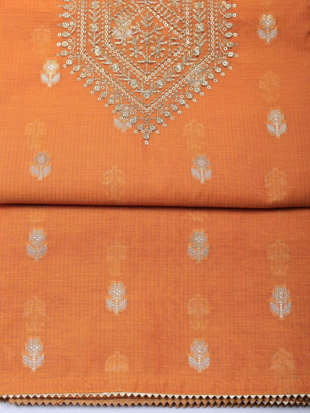 Embroidered Chanderi Unstitched Suit With Pant &amp; Dupatta