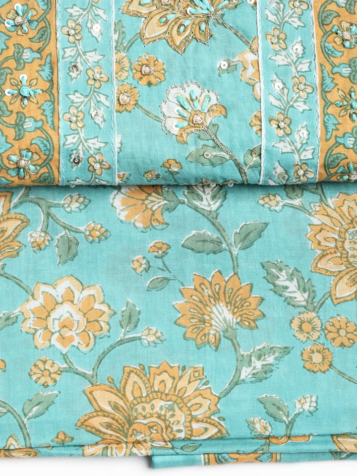 Printed Cotton Blend Unstitched Suit With Dupatta