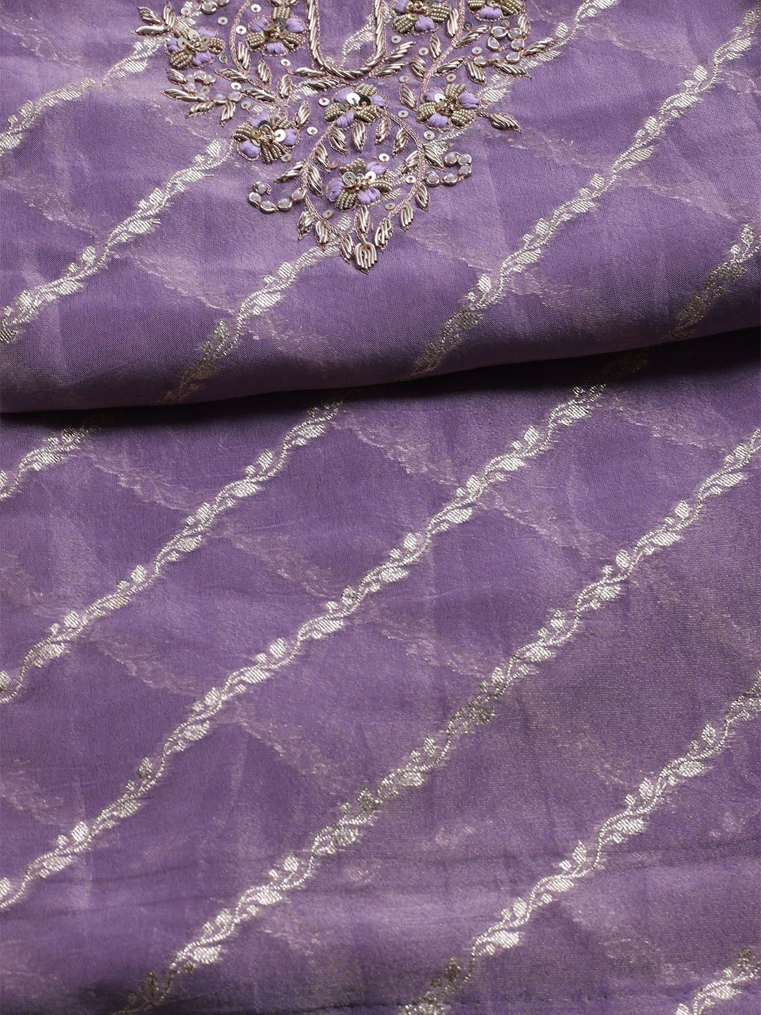 Embroidered Chanderi Unstitched Suit With Dupatta