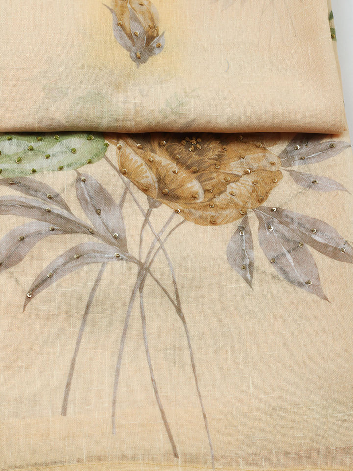 Embroidered Linen Blend Unstitched Suit With Pant &amp; Dupatta