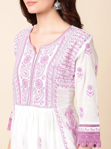 Printed Cotton Anarkali Kurta With Pants & Dupatta