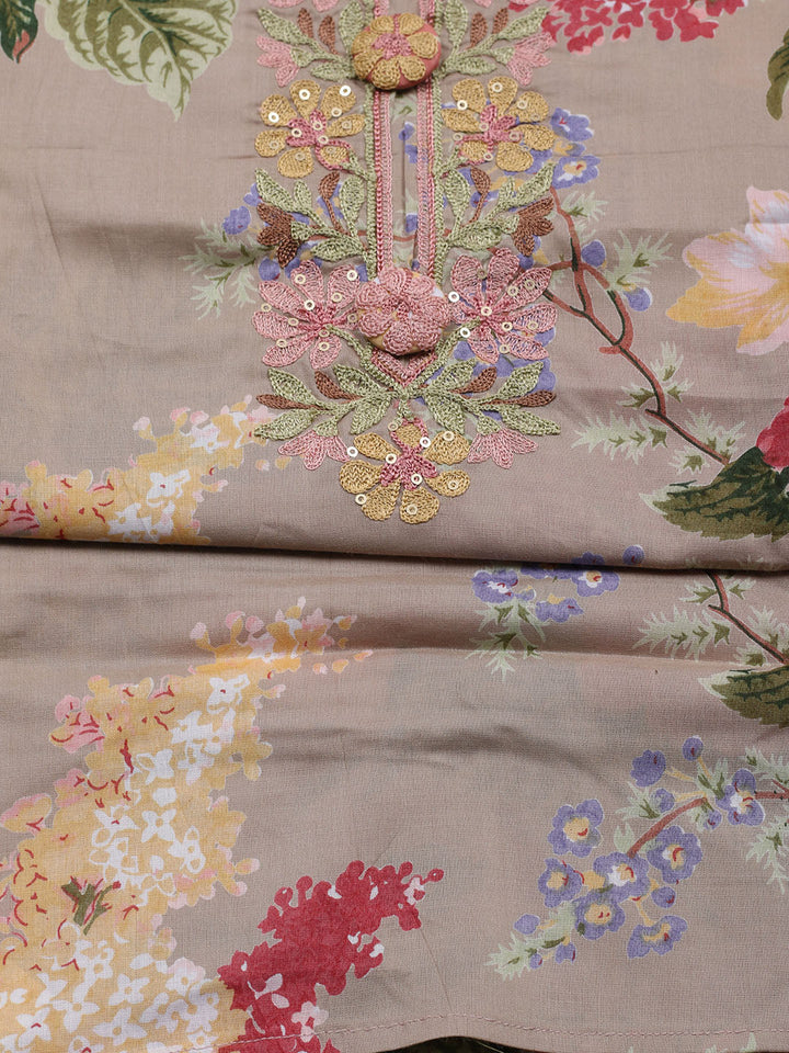 Embroidered Muslin Unstitched Suit With Pant &amp; Dupatta