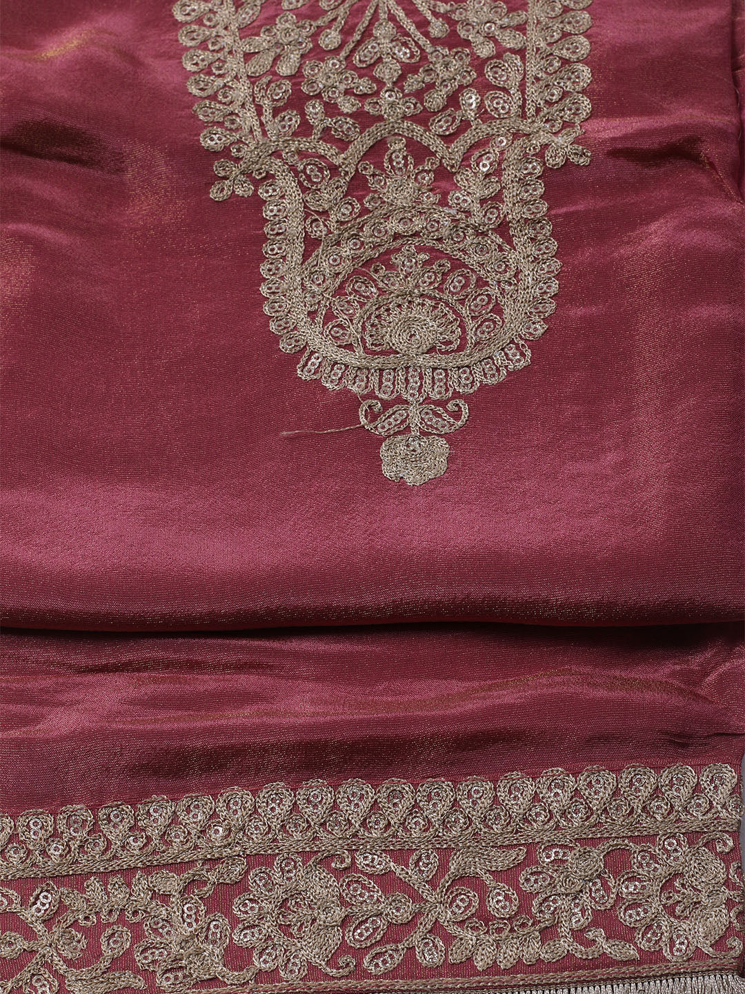 Embroidered Tissue Unstitched Kurta With Pant &amp; Dupatta