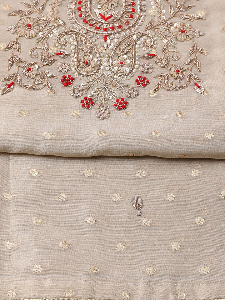 Embroidered Chanderi Unstitched Suit With Pant &amp; Dupatta