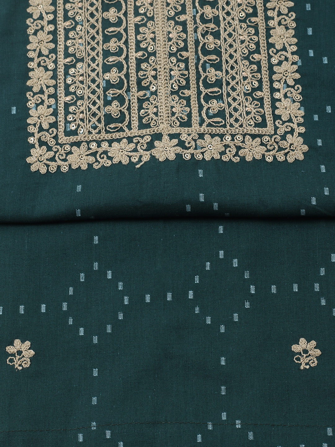 Embroidered Cotton Blend Unstitched Suit With Pant &amp; Dupatta