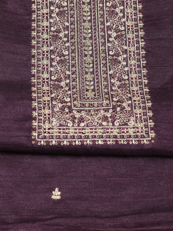 Embroidered Chanderi Unstitched Suit With Pant &amp; Dupatta