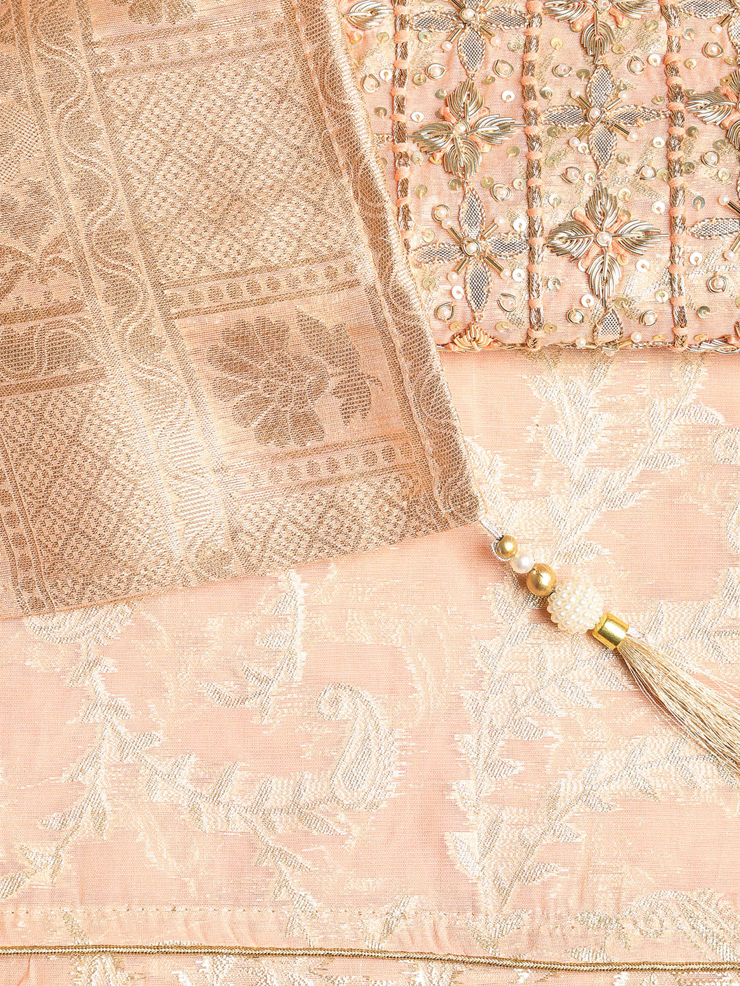 Embroidered Chanderi Unstitched Suit With Dupatta