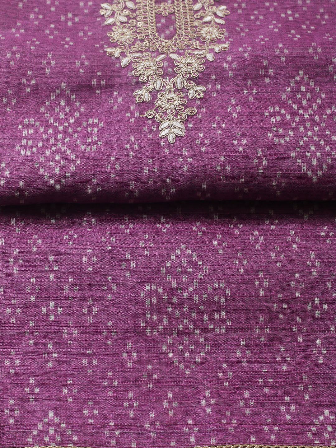 Embroidered Chanderi Unstitched Suit With Pant &amp; Dupatta