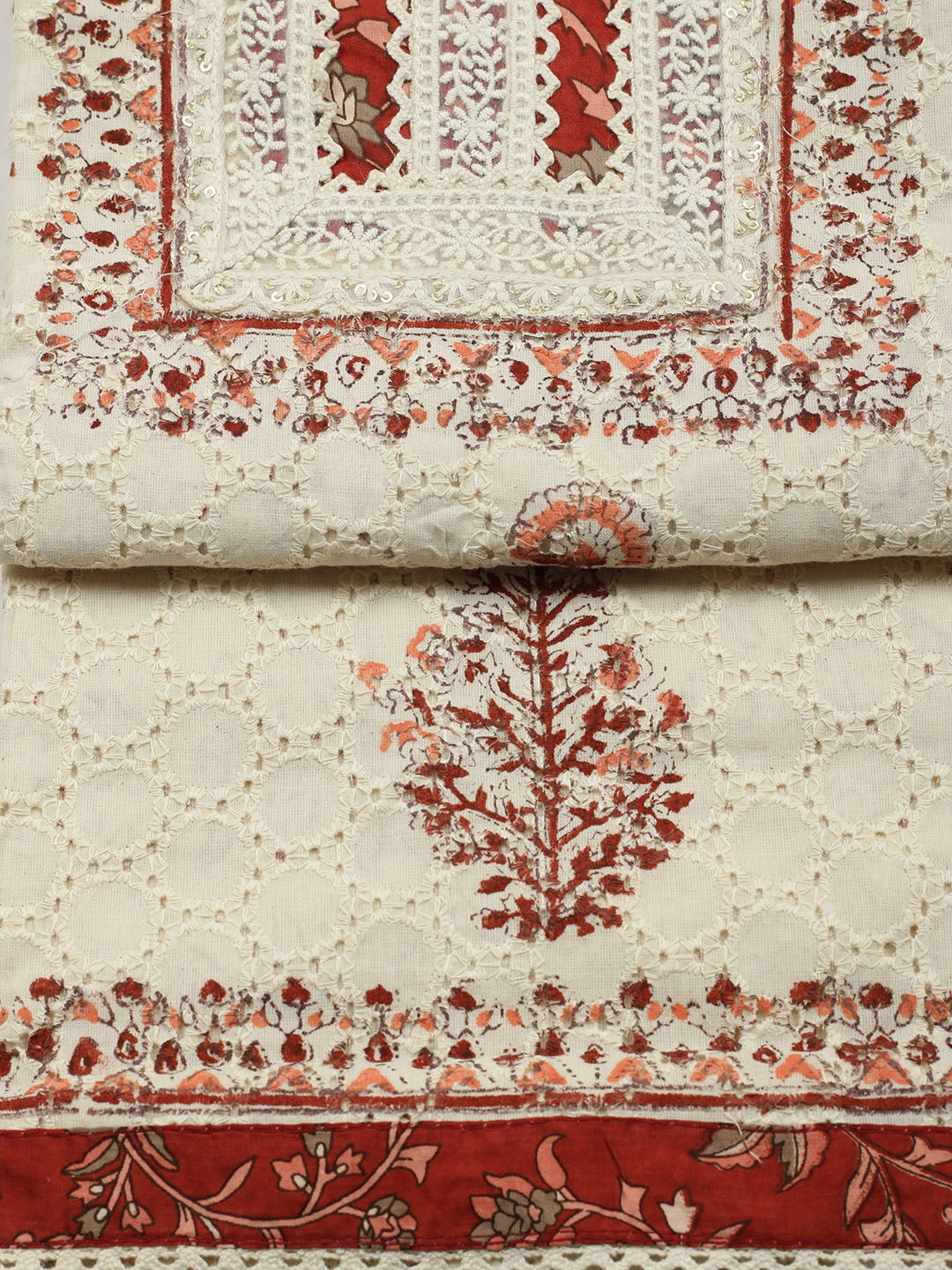 Printed Cotton Blend Unstitched Suit With Pant &amp; Dupatta