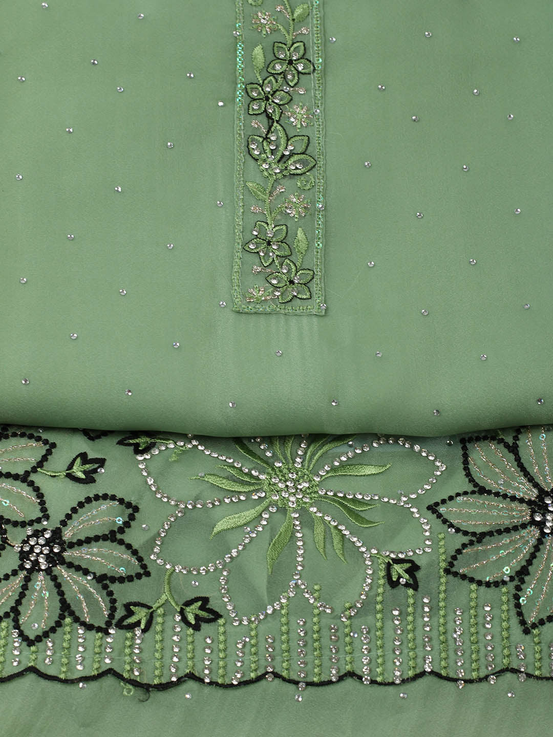 Embellished Organza Unstitched Suit With Pant &amp; Dupatta