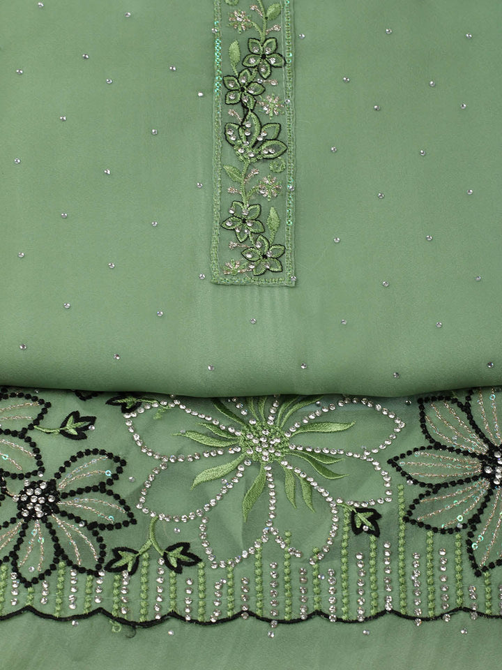 Embellished Organza Unstitched Suit With Pant &amp; Dupatta