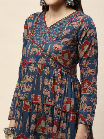 Floral Printed Anarkali Kurta With Pants & Dupatta