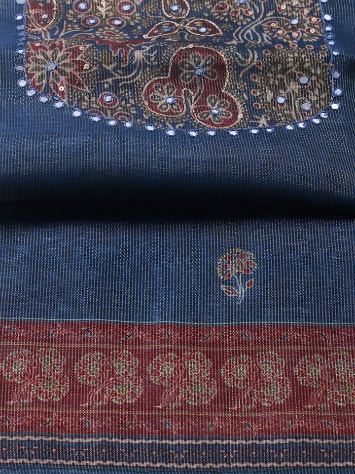 Embroidered Chanderi Unstitched Suit With Pant &amp; Dupatta