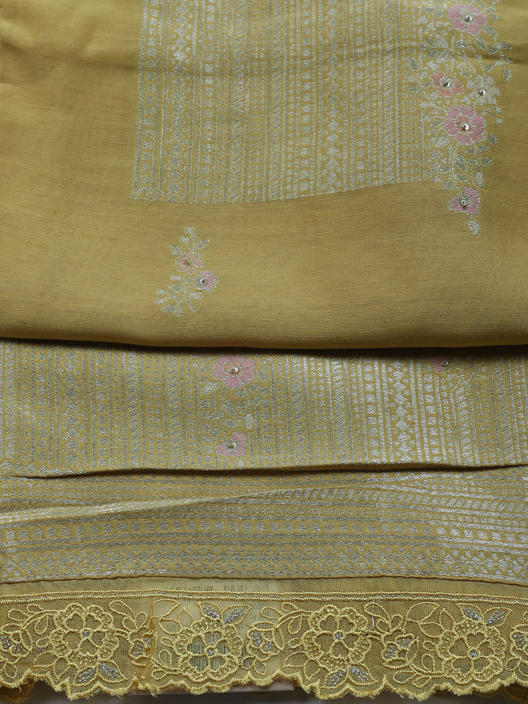 Embroidered Chanderi Unstitched Suit With Dupatta