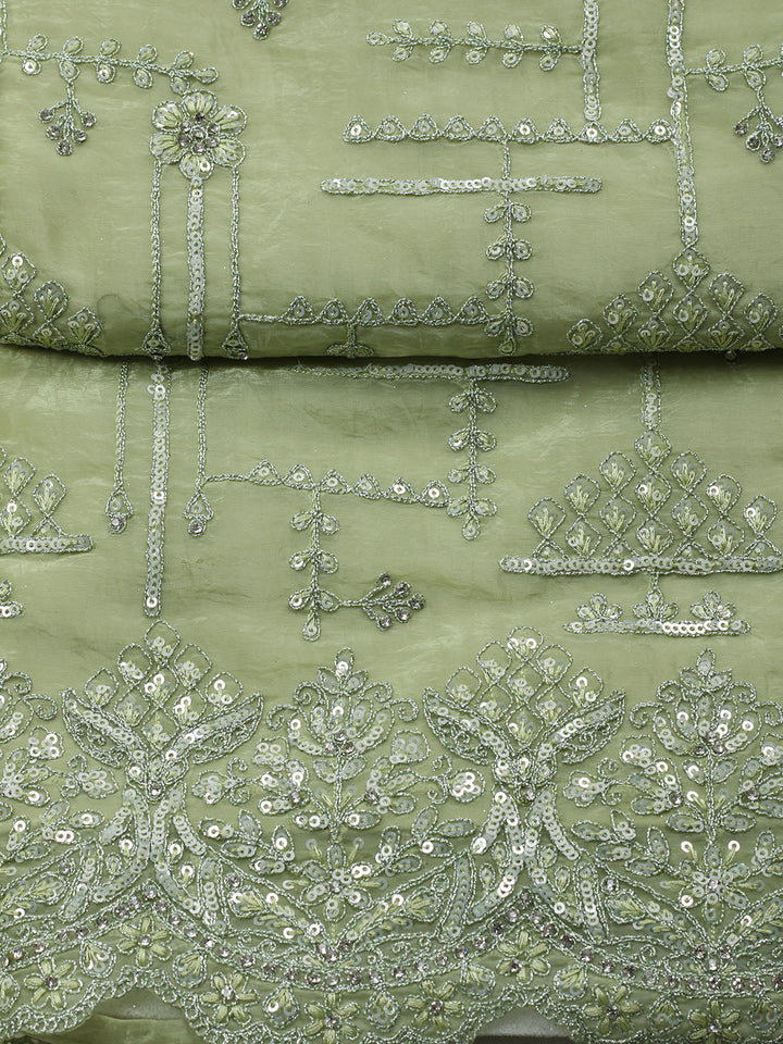 Embroidered Organza Unstitched Suit With Pant &amp; Dupatta
