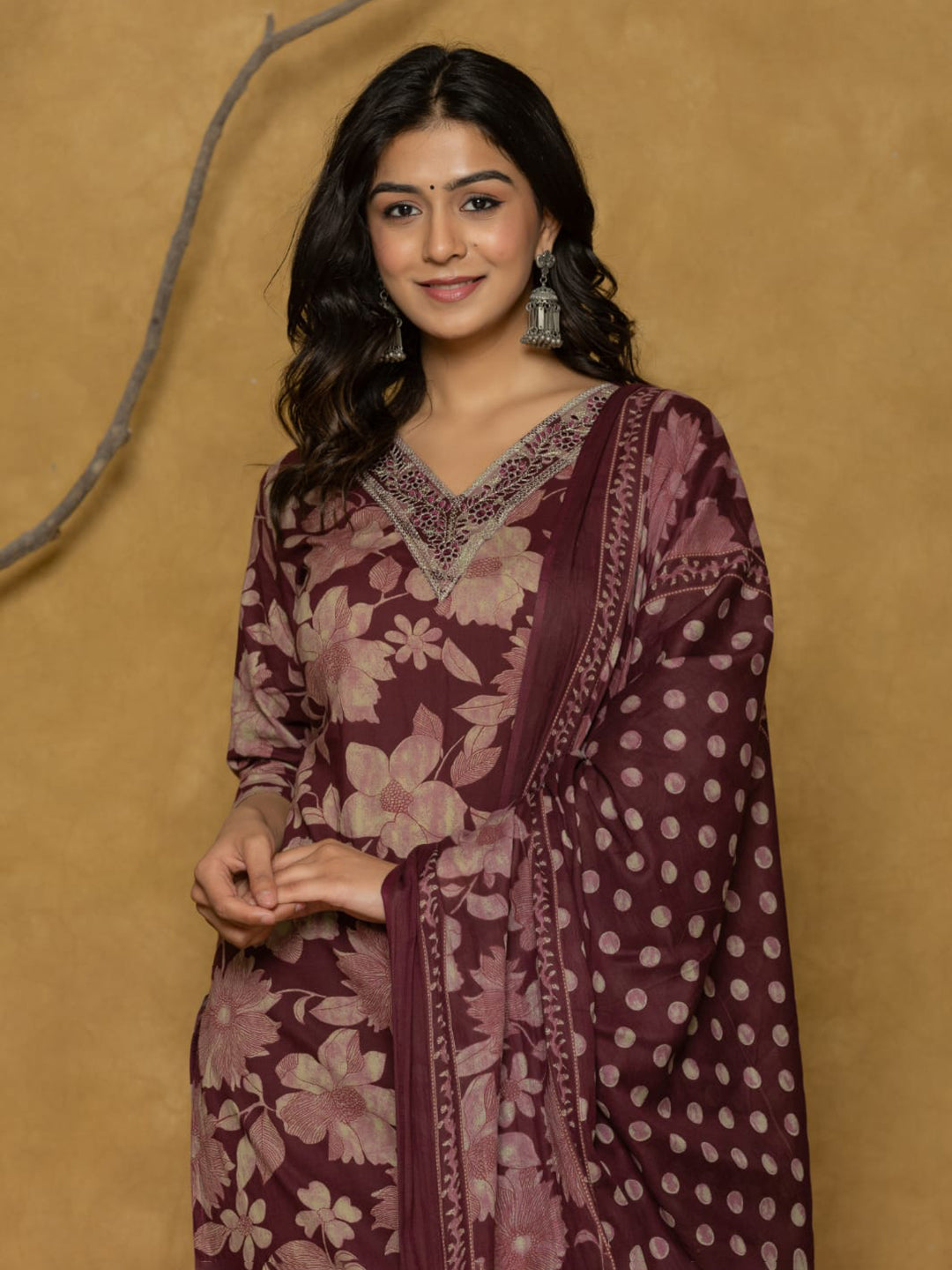 Printed Cotton Blend Kurta With Pants & Dupatta