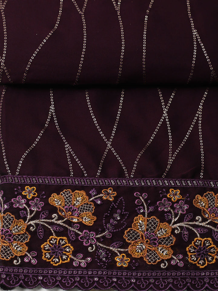 Embroidered Georgette Unstitched Suit With Pant &amp; Dupatta