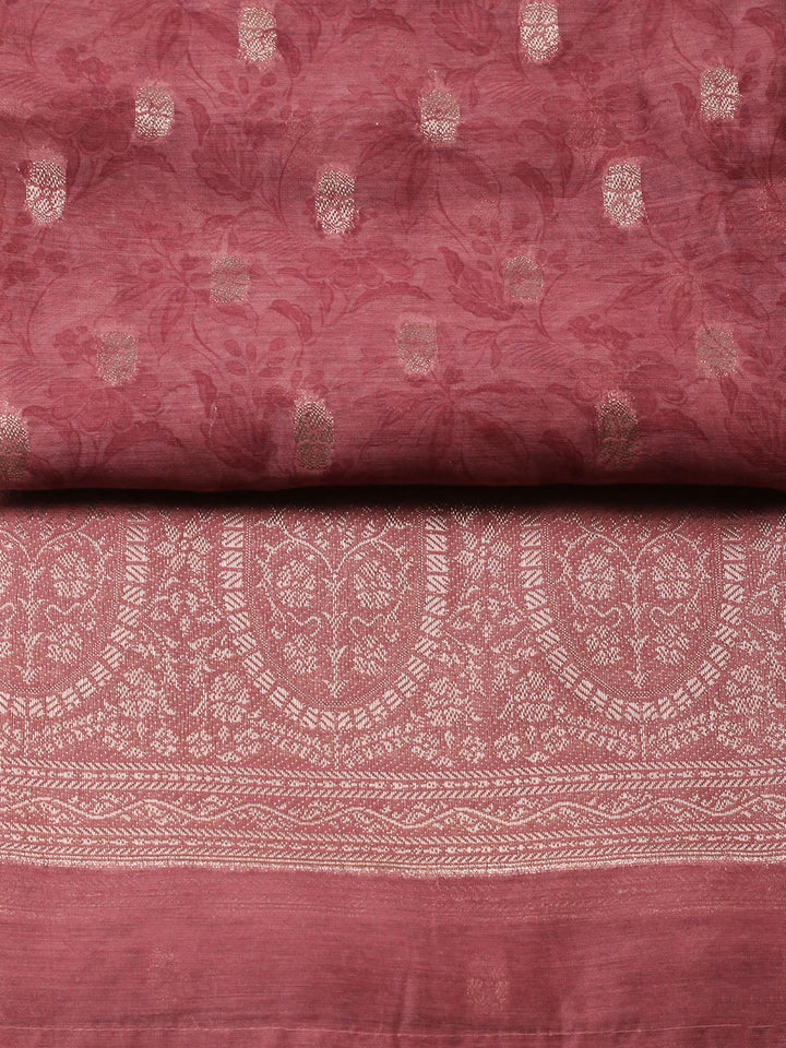 Embroidered Chanderi Unstitched Suit With Pant &amp; Dupatta